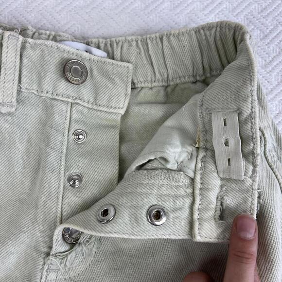Zara Girls 7 Pale Green Wash Distressed Snap Denim High Rise Shorts 1879/603 - Picture 6 of 11